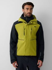 4F Kurtka trekkingowa membrana 10000 męska - oliwkowa XL. Brązowe kurtki męskie 4f, m, bez wzorów, z materiału, klasyczne, bez kaptura. Za 399.99 zł.