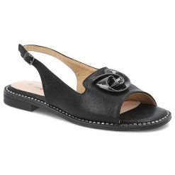 Czarne Sandały S.Barski Buty Zapinane Sprzączką. Czarne klapki damskie S.BARSKI, z aplikacjami, ze skóry ekologicznej, bez obcasa, na obcasie, bez zapięcia. Za 139.00 zł.