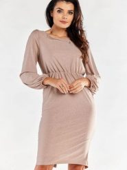 Sukienka Model A551 Beige - awama. Brązowe sukienki damskie Awama, na imprezę, l, bez wzorów, z elastanu, eleganckie, bez kołnierzyka, plus size, bez ramiączek, maxi, dopasowane. Za 300.83 zł.