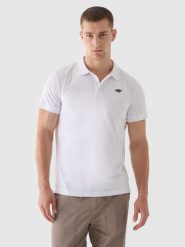 4F Koszulka polo regular męska - biała L. Białe koszulki polo męskie 4f, l, bez wzorów, z bawełny, bez kołnierzyka, bez ramiączek. Za 89.99 zł.
