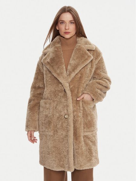 BOSS Kożuch C_Catedy 50548583 Beżowy Relaxed Fit. Brązowe płaszcze damskie Boss, bez wzorów, z syntetyku, bez kaptura. Za 1,319.00 zł.