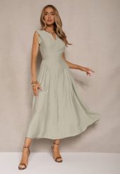 Zielona Rozkloszowana Sukienka z Wiskozy Lirune. Zielone sukienki damskie Renee, na co dzień, na lato, l, bez wzorów, z wiskozy, eleganckie, bez kołnierzyka, bez ramiączek, maxi, rozkloszowane. Za 89.99 zł.