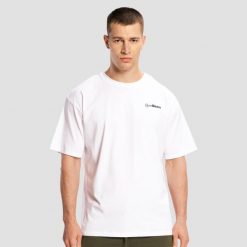 Koszulka męska fitness oversize biała Limitless. Białe koszulki sportowe męskie GYMBEAM, l, bez wzorów, z bawełny, bez kołnierzyka, bez ramiączek, na fitness i siłownię. Za 76.90 zł.
