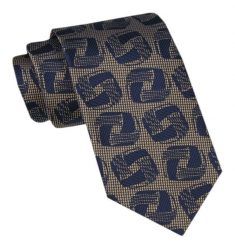 Modny Męski Krawat - Alties - Beżowe Tło i Duży Granatowy Wzór. Brązowe krawaty i muchy Alties, bez wzorów, z tkaniny, eleganckie. Za 49.00 zł.