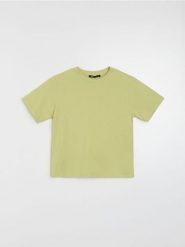 Bawełniana jednolita koszulka z krótkim rękawem - zielony. Zielone t-shirty damskie Sinsay, l, bez wzorów, z bawełny, bez kołnierzyka. Za 25.99 zł.