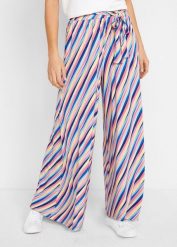 Spodnie palazzo z dżerseju w paski, z miękkiego materiału z wiskozą. Czerwone spodnie materiałowe damskie bonprix, bez wzorów, z dżerseju. Za 124.99 zł.