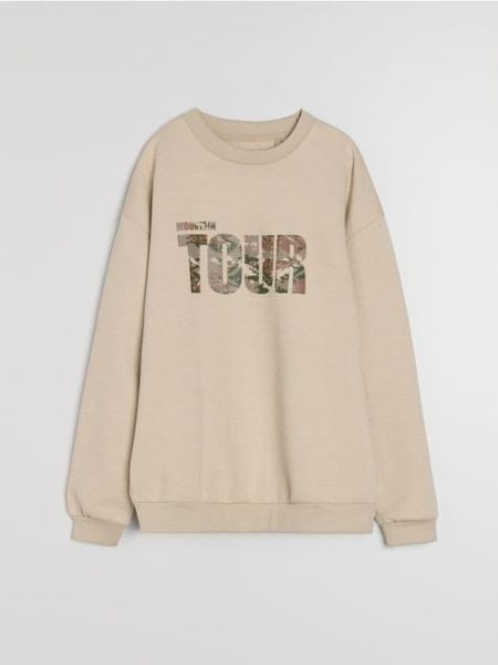 Bluza crewneck z napisem - beżowy. Brązowe bluzy męskie Sinsay, l, bez wzorów, bez kaptura. Za 19.99 zł.