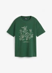 T-shirt oversize z bawełny organicznej. Czerwone t-shirty damskie bonprix, bez wzorów, z bawełny, bez kołnierzyka. Za 44.99 zł.