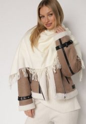 Jasnobeżowy Trójkątny Szalik z Wiskozy i Bawełny z Frędzlami Vetirala. Brązowe szaliki i chusty damskie Born2be, bez wzorów, z bawełny, biznesowe. Za 44.99 zł.