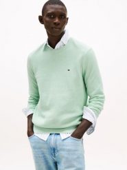 Tommy Hilfiger sweter Mężczyźni Bawełna zielony, S. Zielone swetry przez głowę męskie Tommy Hilfiger, m, bez wzorów, z bawełny, bez kołnierzyka. Za 329.95 zł.