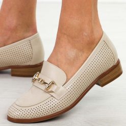 Beżowe ażurowe mokasyny damskie Potocki 12587. Brązowe mokasyny damskie POTOCKI, z jeansu, biznesowe. Za 179.00 zł.