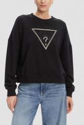 GUESS Czarna damska bluza z cyrkoniami Rachele, Rozmiar L. Czarne bluzy damskie Guess, l, z aplikacjami, bez kaptura. W wyprzedaży za 242.99 zł.