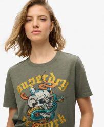 Superdry Damska koszulka Neo Trad Tattoo Relaxed z bawełny. Zielone t-shirty damskie Superdry., uniwersalny, bez wzorów, z bawełny, bez kołnierzyka. Za 149.25 zł.