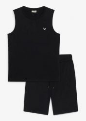 Tank top i bermudy (komplet 2-cz.). Czarne koszulki sportowe męskie bonprix, m, bez wzorów, sportowe, bez kołnierzyka. Za 84.99 zł.