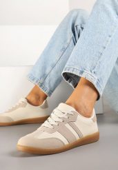 Ciemnobeżowe Sneakersy Tenisówki z Ozdobnymi Paskami Danavin. Brązowe trampki i tenisówki damskie Born2be, bez wzorów, z jeansu, klasyczne, bez zapięcia. Za 74.99 zł.