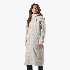 Kurtka przeciwdeszczowa damska do wędrówek wodoodporna Väderöarna Long Coat W. Szare kurtki damskie SWEDEMOUNT, bez wzorów, bez kaptura. Za 329.99 zł.