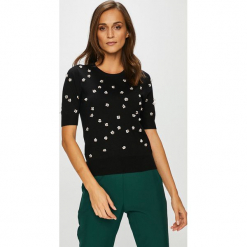 Silvian Heach - Top. Czarne topy damskie Silvian Heach, z dzianiny, z włoskim kołnierzykiem, z krótkim rękawem. Za 429.90 zł.