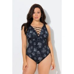 Damskie Kostium kąpielowy palmy miękkie miseczki wiązanie z recyklingu. Czarne kostiumy jednoczęściowe damskie Ulla Popken, plus size, bez wzorów, z elastanu, sportowe, plus size. Za 239.99 zł.