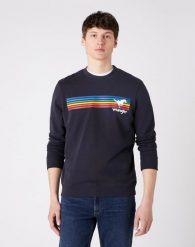 MĘSKA BLUZA WRANGLER EXPLORER SWEAT DARK NAVY W6D0HYXAE 112130714. Niebieskie bluzy męskie Wrangler, m, bez wzorów, bez kaptura. Za 149.99 zł.