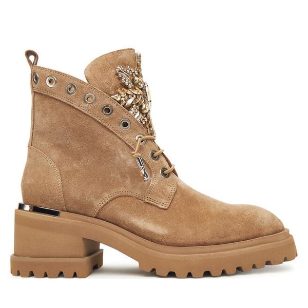 Trzewiki Alma En Pena. Brązowe botki damskie Alma en Pena, bez obcasa, na słupku, bez zapięcia. Za 609.99 zł.