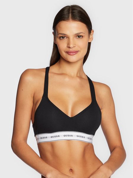 Guess Biustonosz top O1GC15 KBBU1 Czarny. Czarne biustonosze Guess, z aplikacjami, z syntetyku. Za 129.99 zł.