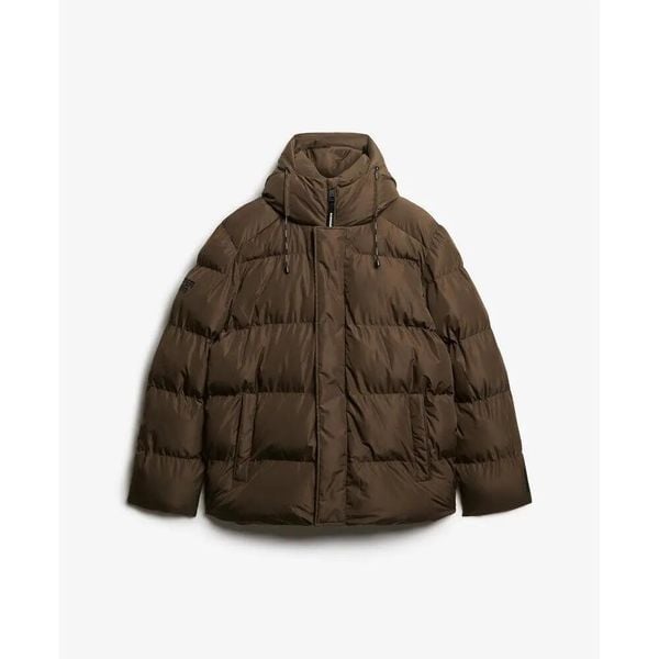 Kurtka puchowa Superdry 5 Baffle Sports. Brązowe kurtki męskie Superdry., na zimę, xl, bez wzorów, z puchu, klasyczne, z kapturem. Za 626.95 zł.
