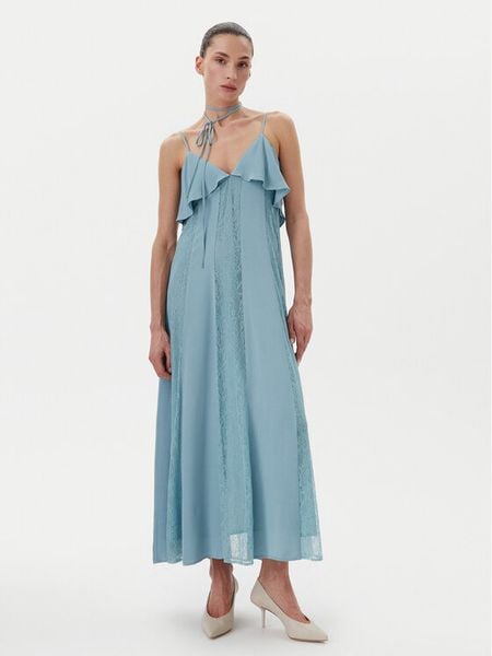 TWINSET Sukienka letnia 251TP2412 Niebieski Regular Fit. Niebieskie sukienki damskie Twinset, na lato, bez wzorów, z wiskozy, bez kołnierzyka, bez ramiączek. Za 1,319.00 zł.