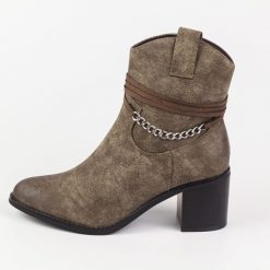 Khaki botki damskie na słupku M.Daszyński 2337-5. Brązowe botki damskie M.Daszyński, z nubiku, bez obcasa, na słupku, bez zapięcia. Za 189.00 zł.