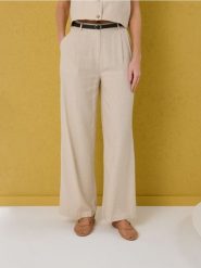 Spodnie wide leg z domieszką lnu - kremowy. Białe spodnie materiałowe damskie Sinsay, l, bez wzorów. Za 59.99 zł.