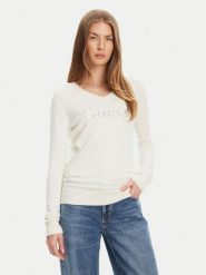 Guess Sweter W5YR24 Z2NQ2 Écru Regular Fit. Swetry damskie Guess, l, z aplikacjami, z wiskozy, bez kołnierzyka, bez ramiączek, bez kaptura. Za 249.99 zł.