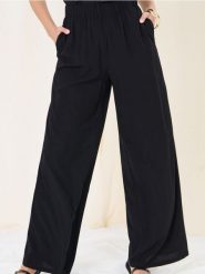 Wiskozowe spodnie wide leg - czarny. Czarne spodnie materiałowe damskie Sinsay, l, bez wzorów, z wiskozy. Za 39.99 zł.