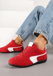 Czerwone Sneakersy Typu Klasyczne Tenisówki Zelritia. Czerwone trampki i tenisówki damskie Renee, z aplikacjami, z jeansu, biznesowe, bez zapięcia. Za 74.99 zł.