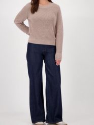 Monari Sweter damski z dzianiny Kobiety Prążki beżowy|srebrny jednolity, 40. Brązowe swetry damskie Monari, bez wzorów, z bawełny, glamour, bez kołnierzyka, bez ramiączek, bez kaptura. Za 449.95 zł.