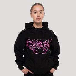 Bluza damska fitness z kapturem oversize czarna Thorn. Czarne bluzy damskie GYMBEAM, xl, bez wzorów, z bawełny, z kapturem. Za 148.90 zł.