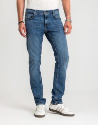 Męskie Spodnie Jeansowe Mustang Oregon Slim Denim Blue 1015042 5000 583, W34 L36. Niebieskie spodnie materiałowe męskie Mustang, l, bez wzorów, z bawełny, casualowe. Za 219.99 zł.