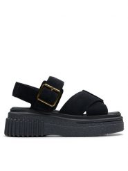 Clarks Sandały Evamar Wish 26181199 Czarny. Czarne sandały damskie Clarks, bez wzorów, ze skóry, bez obcasa, na koturnie, bez zapięcia. Za 409.99 zł.