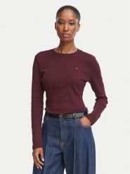 Tommy Hilfiger Bluzka Cody WW0WW53689 Bordowy Slim Fit. Czerwone bluzki damskie Tommy Hilfiger, l, bez wzorów, z bawełny, bez kołnierzyka, bez ramiączek. Za 209.99 zł.