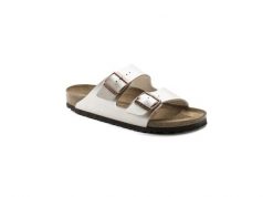 Klapki Birkenstock Arizona Birko Flor Damskie. Białe klapki damskie Birkenstock, bez wzorów, ze skóry, eleganckie, bez obcasa. Za 539.10 zł.