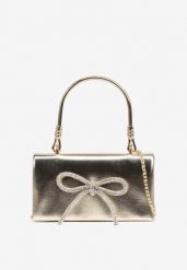 Złota Torebka Kopertówka Vices z Uchwytem i Łańcuszkiem na Ramię Janesce. Żółte kopertówki damskie Renee, bez wzorów, eleganckie, bez dodatków. Za 59.99 zł.