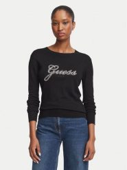 Guess Sweter W6BR53 Z1454 Czarny Regular Fit. Czarne swetry damskie Guess, xl, z aplikacjami, z wiskozy, bez kołnierzyka, bez ramiączek, bez kaptura. Za 344.99 zł.