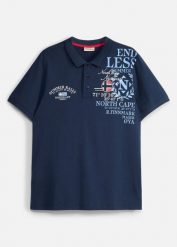 Koszulka polo, krótki rękaw, z bawełny organicznej. Niebieskie koszulki polo męskie bonprix, m, bez wzorów, z bawełny, bez ramiączek. Za 64.99 zł.