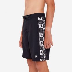 Spodenki surfingowe dla dzieci Olaian 900 Band. Czarne szorty dla chłopców OLAIAN, na lato, bez wzorów, z materiału, sportowe. Za 79.99 zł.