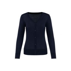 Damski kardigan z suprimy Kariban Premium. Niebieskie kardigany damskie KARIBAN, bez wzorów, z bawełny, eleganckie. Za 211.50 zł.