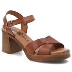 Sandały damskie Hee, skórzana cholewka odkryty nosek stabilny obcas masywna platforma, brązowe, 26543. Brązowe klapki damskie Hee, bez wzorów, bez obcasa, na obcasie. Za 379.00 zł.