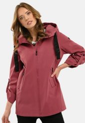 Prosty, krótki płaszcz J-TWIGGY. Czerwone płaszcze damskie Volcano, plus size, bez wzorów, z materiału, klasyczne, plus size, krótkie, bez kaptura. Za 309.99 zł.