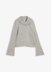 Kardigan z mieszanki bawełny. Szare swetry damskie bonprix, bez wzorów, z bawełny, bez kołnierzyka, bez ramiączek, bez kaptura. Za 114.99 zł.