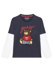 Guess Bluzka L4BI13 I3Z14 Granatowy Regular Fit. Niebieskie koszule dla chłopców Guess, z aplikacjami, z bawełny, bez kołnierzyka, bez ramiączek. Za 99.99 zł.
