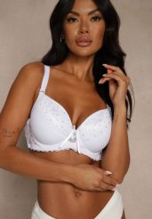 Biały Biustonosz z Koronką i Cyrkoniami Himelodia. Białe biustonosze Renee, z aplikacjami, z jeansu. Za 39.99 zł.