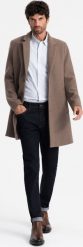 Kurtka męska Ombre Elegancki jednorzędowy męski płaszcz z dodatkiem wełny brązowy V1 OM-COWC-0114 L. Brązowe kurtki męskie Ombre, l, bez wzorów, z wełny, eleganckie, bez kaptura. Za 459.99 zł.