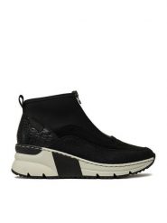 Rieker Botki N6352-00 Czarny. Czarne botki damskie Rieker, ze skóry, bez obcasa, na koturnie, bez zapięcia. Za 263.00 zł.